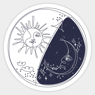 Monoline moon sun yin yan Sticker